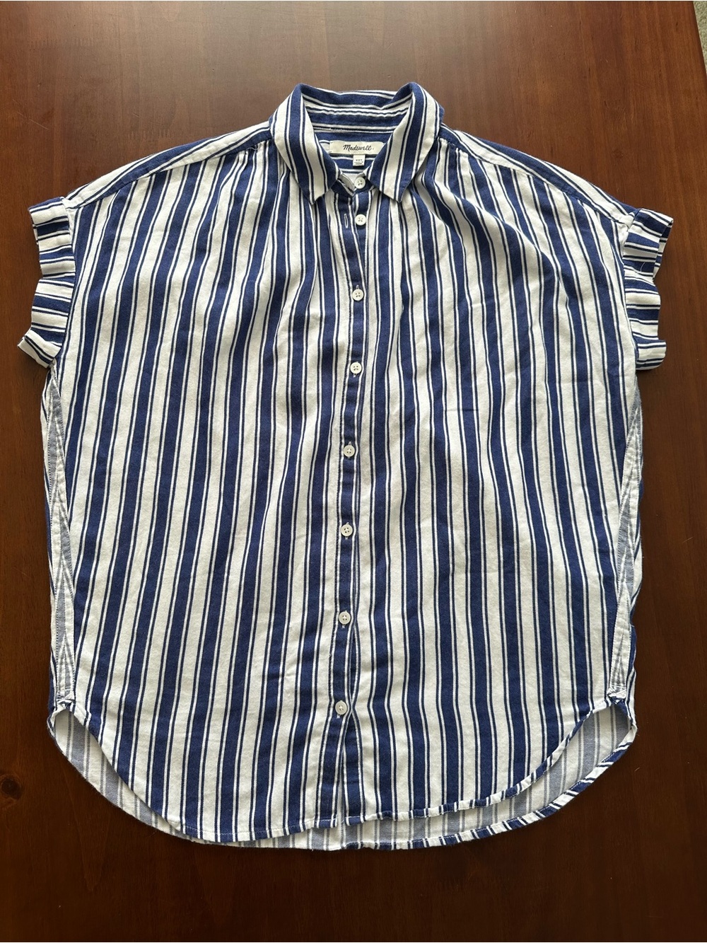 Madewell Navy and White Vertical Stripe Short-Sleeve Button-Down